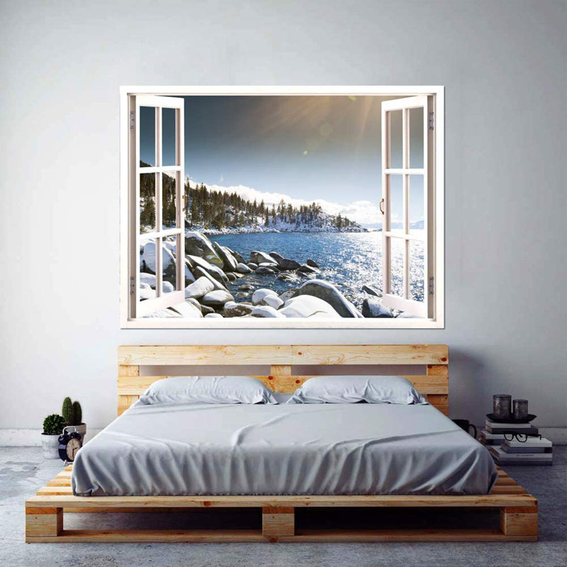 Mur lac couvert de neige en hiver, L 32 po x l 24 po