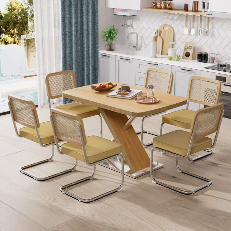 Ensemble de table de salle à manger extensible Modern Farmhouse pour 4 à 6 personnes, Naturel, 7, Brun