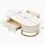 Table basse ovale avec tiroirs, design incurvé et décor en métal doré