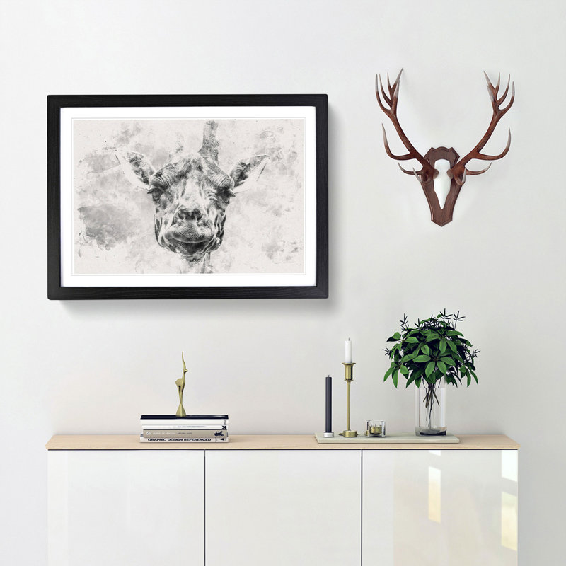 Wonderful Giraffe Watercolour - Framed Print, 33cm H x 45cm W x 2cm D, Black