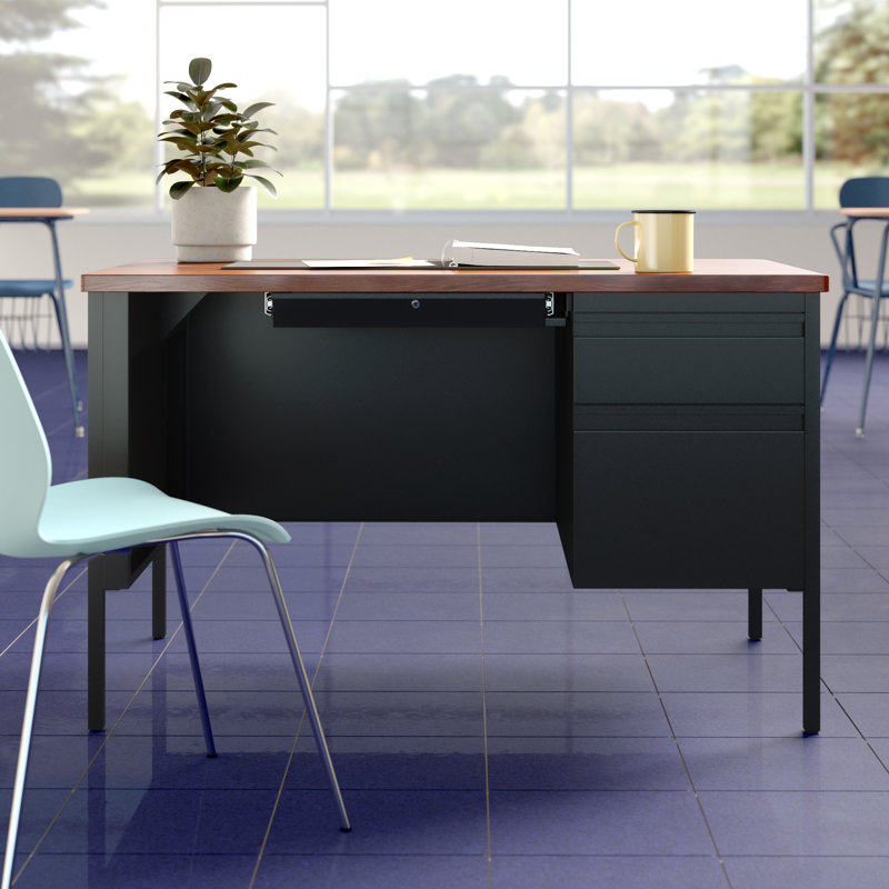 Bureau simple Alberto, Noir / Noyer