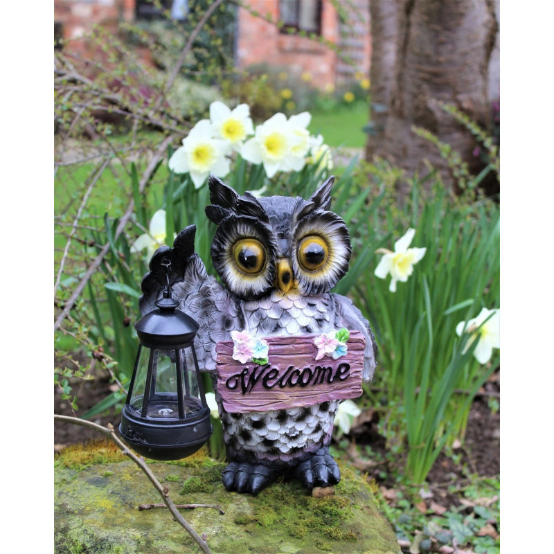 Solar Owl Garden Ornament with Lantern