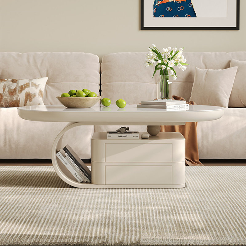 Table de salon ovale en ardoise, H 16,1 po x L 51,2 po x l 27,6 po, Blanc
