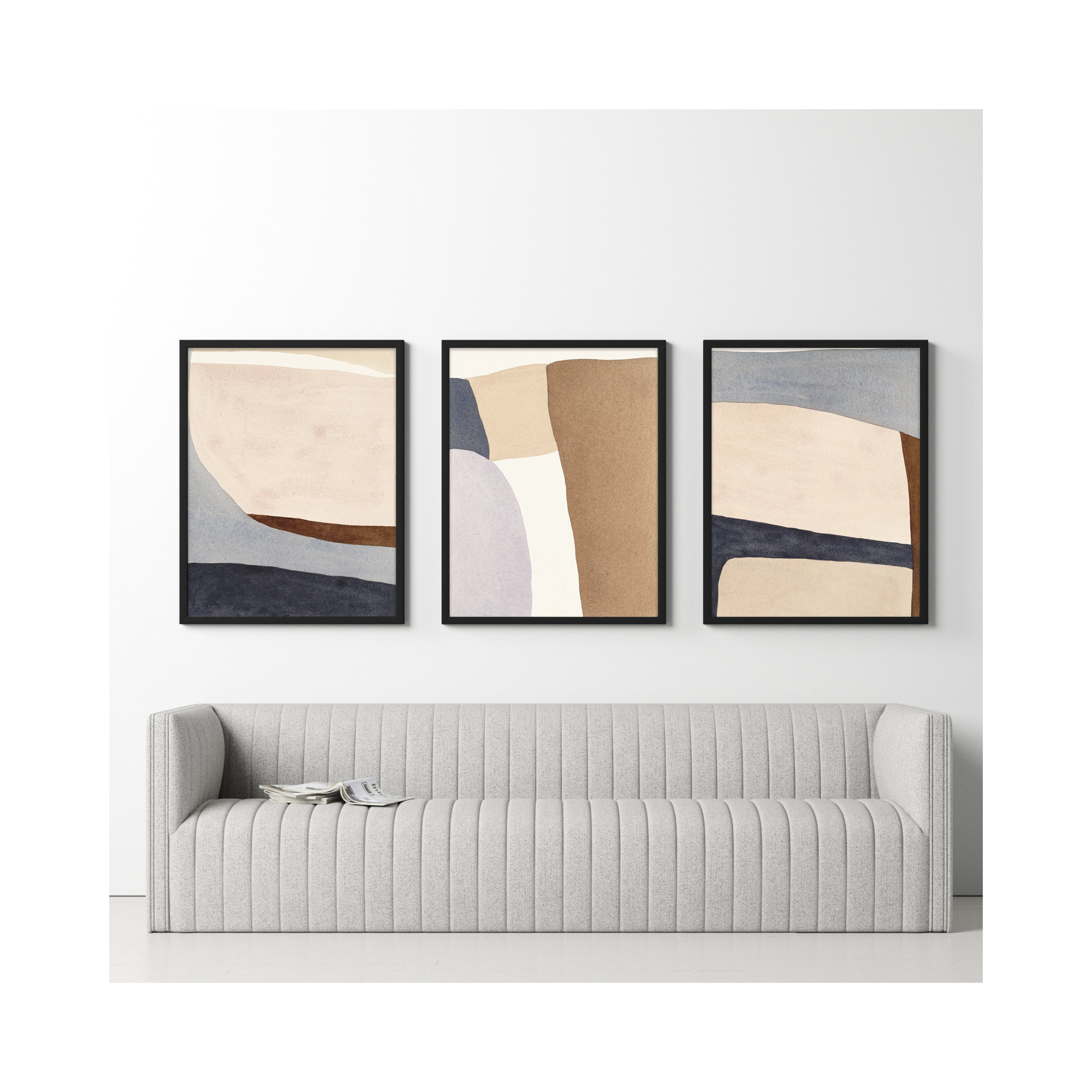 Divided By 3 In Blue by Julia Balfour, 30" H x 72" W, Black