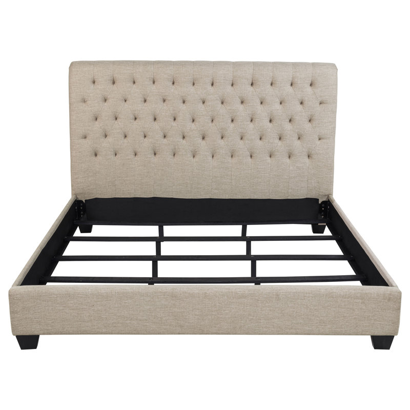 Martines Upholstered Eastern King Panel Bed Oatmeal, King, Beige