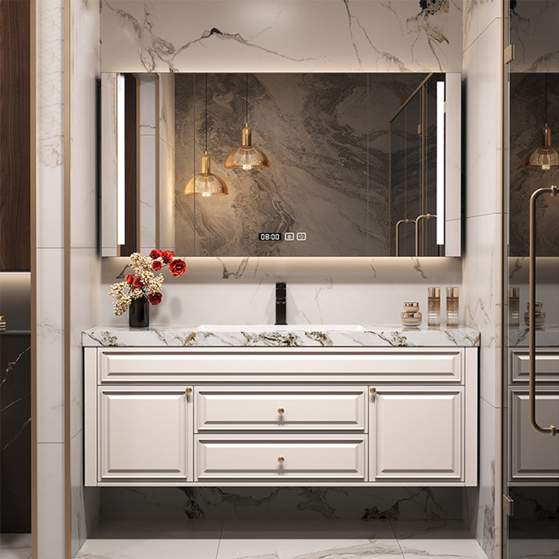 American light luxury retro style bathroom cabinet, Off White, 19.69" H x 47.24" W x 21.65" D