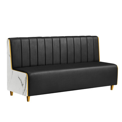 72"L x 36"H  Melamine Single Booth with Vertical Channel Back & Padded Black Vinyl Seat and Marble-Patterned Side Panel