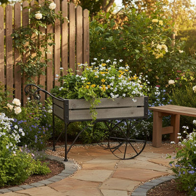 Rustic Black Plant Cart with Wheels