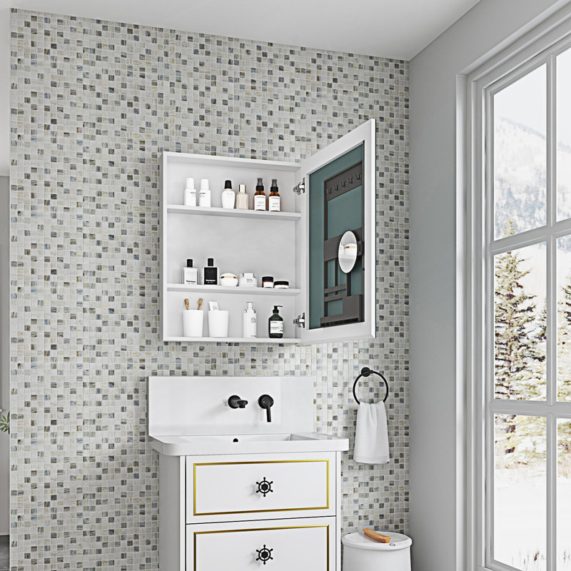 Armoire à pharmacie avec miroir de salle de bain, armoire de salle de bain murale avec rangement, porte à ouverture à droite, armoire de vestibule