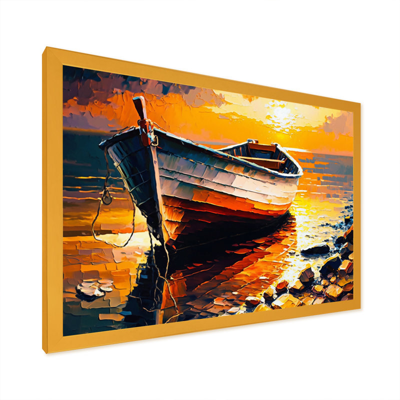 Bateau sur le rivage II - reproduction sur toile, H 12 po x l 20 po x P 1 po, Impression dorée sur toile encadrée