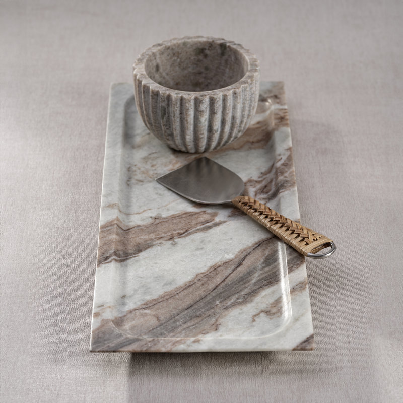 Ebern Designs Trenna Marble Serving Bowl, Gray