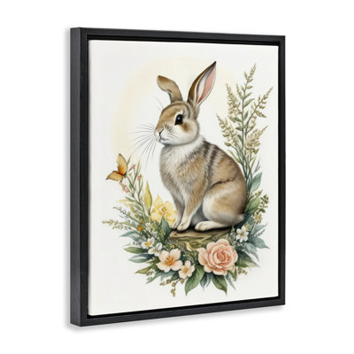 "Lapin parmi les fleurs", art mural encadré par Denise Dundon