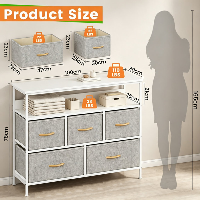 100 cm W Chest of 5 Drawers