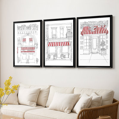 Striped Awning IV  -Custom Framed  Wrapped Gallery Canvas - 3 Pieces