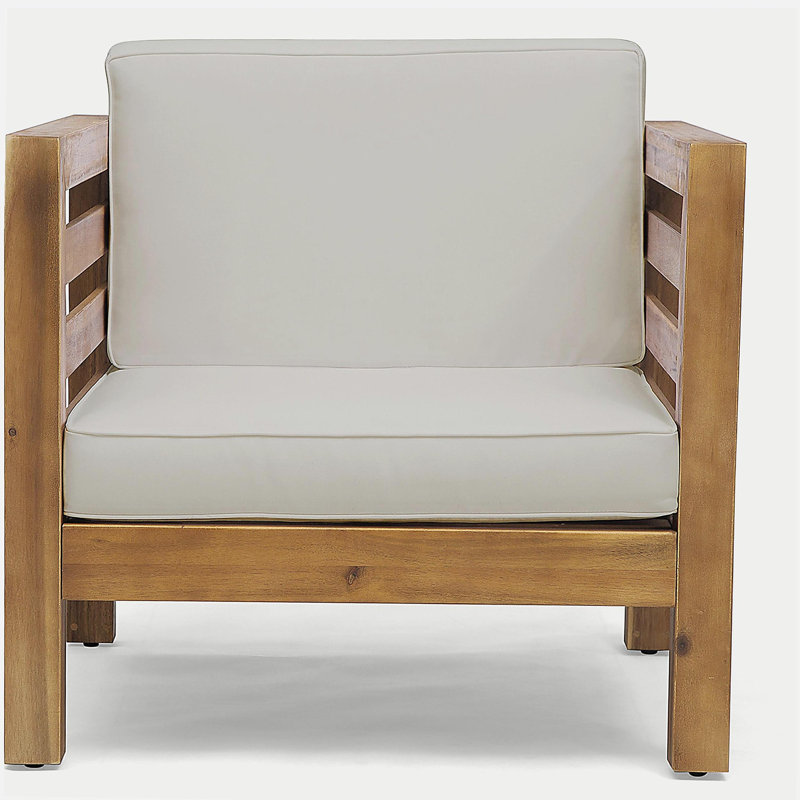 Fauteuil de patio d'extérieur avec coussins, Beige, Teak