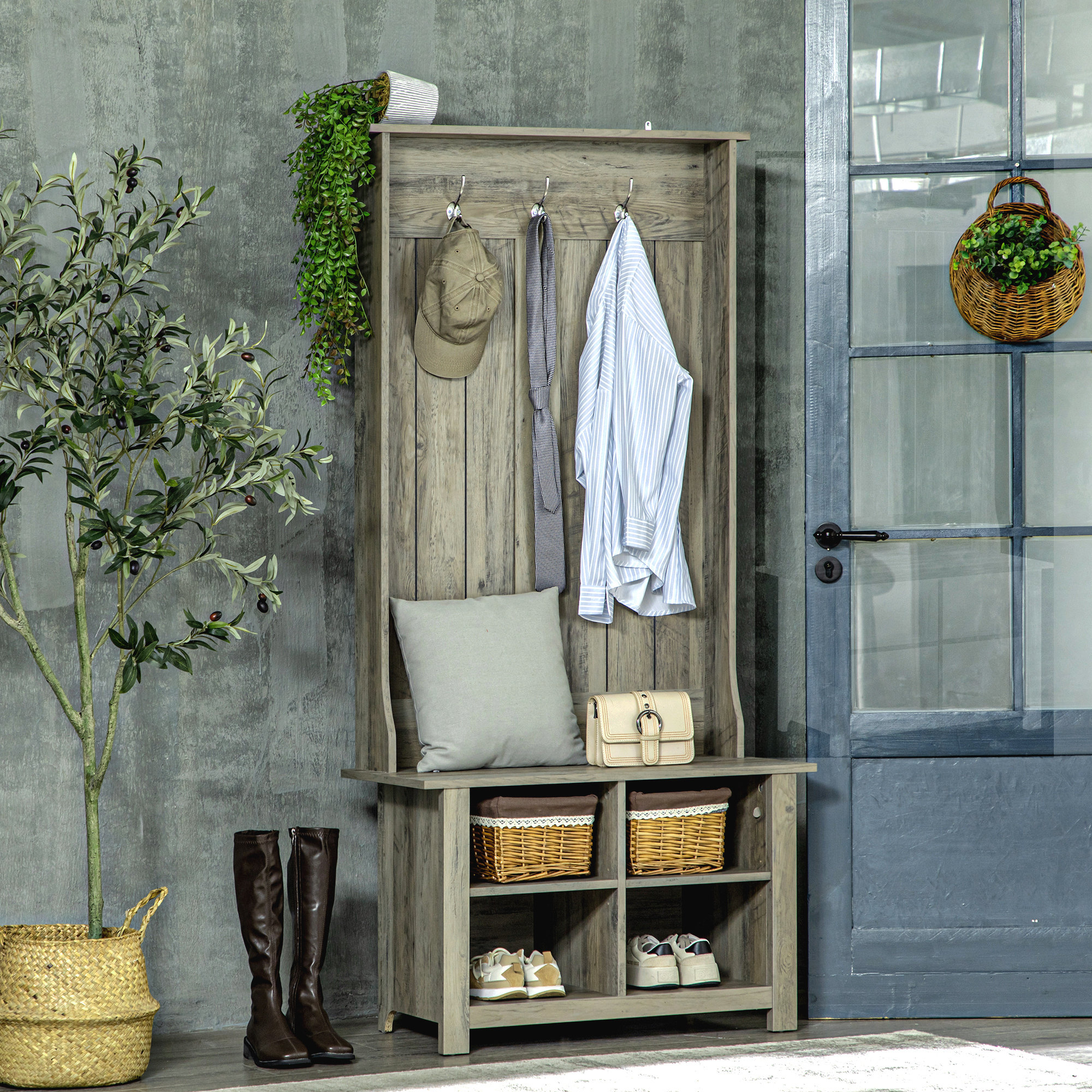 Annalycia Hall Tree with Bench and Shoe Storage Wade Logan Color: Gray