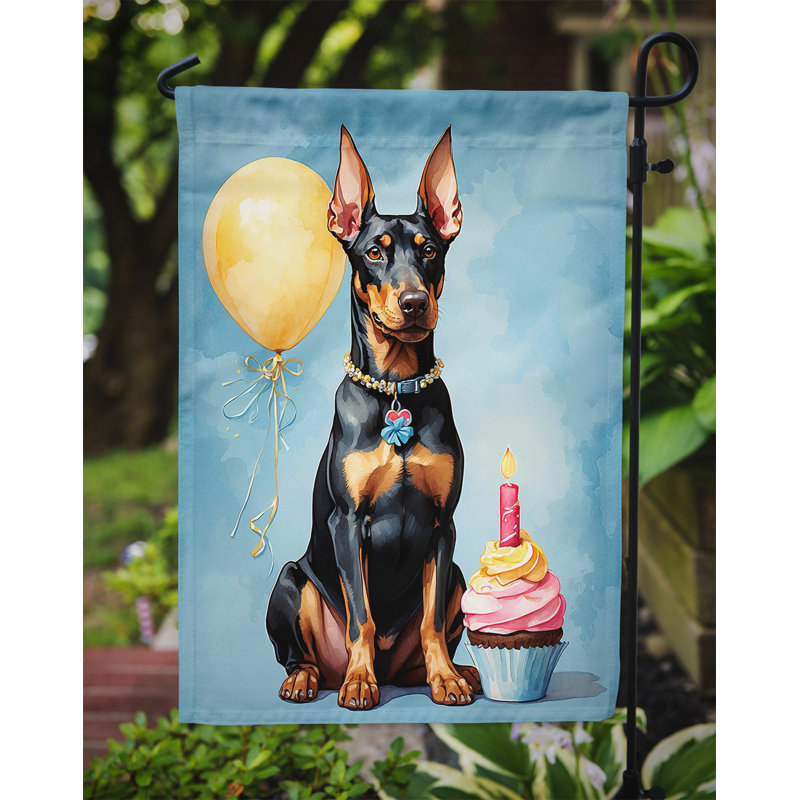 Drapeau de jardin «Happy Birthday», Doberman pinscher
