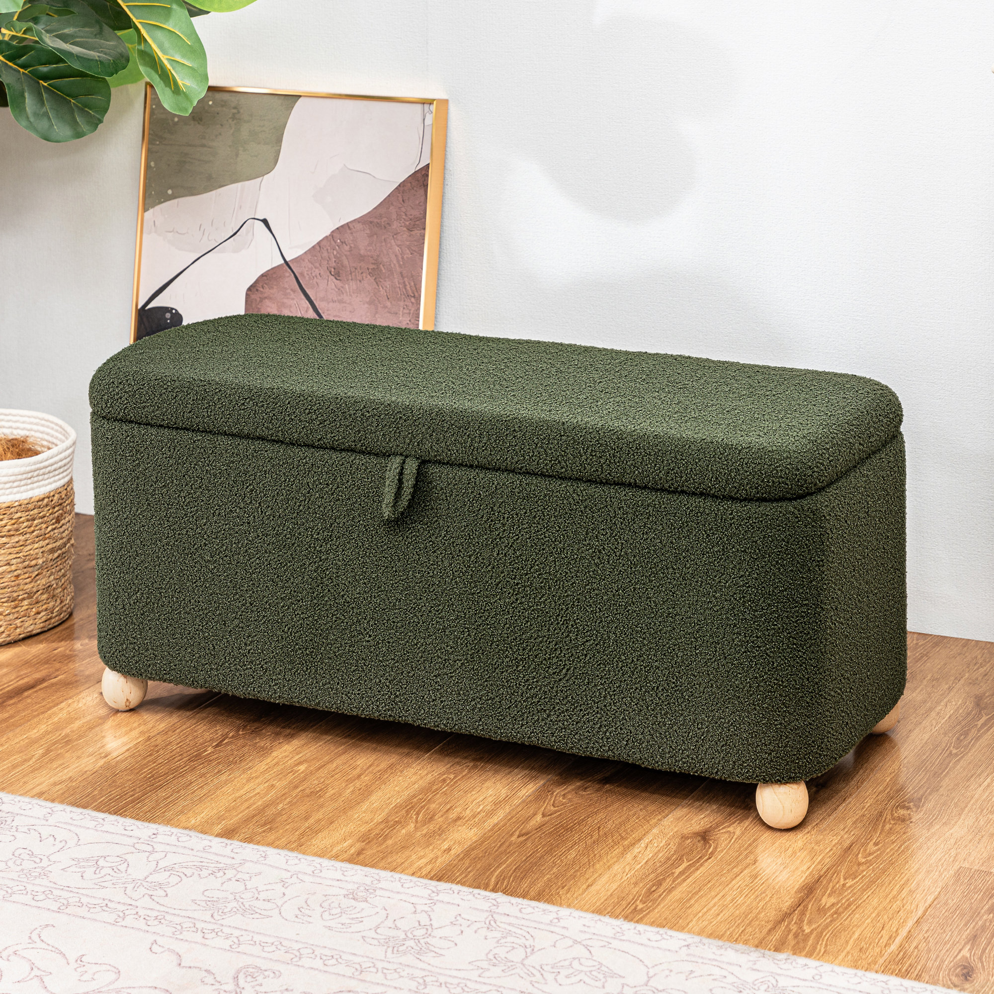 Teddy Green Rectangular Storage Bench
