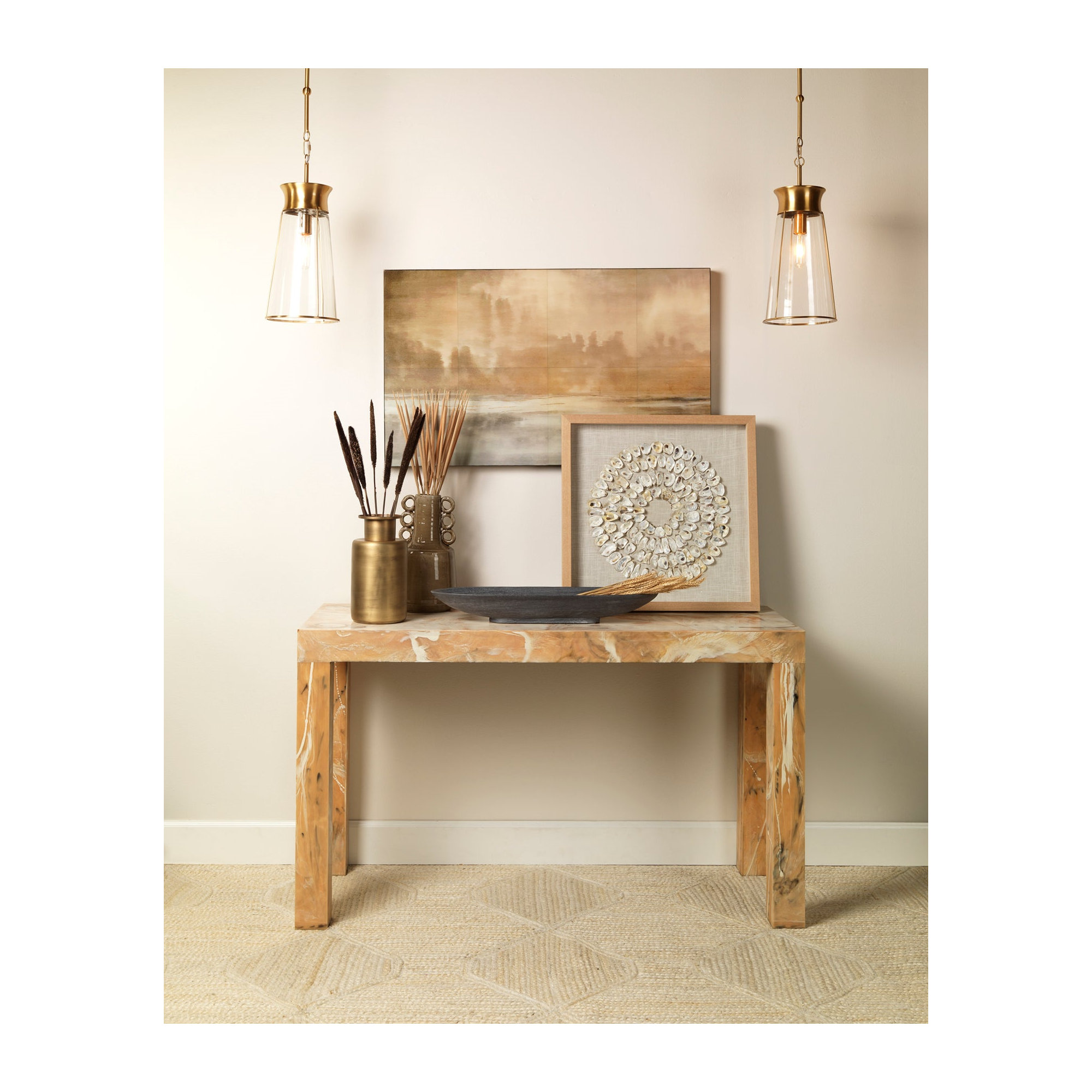 Single Light Glass Dimmable Pendant, Antique Brass
