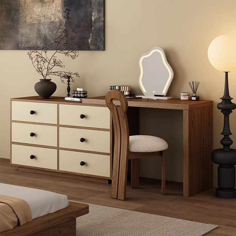 Coiffeuse avec miroir lumineux, 6 tiroirs, 1 chaise