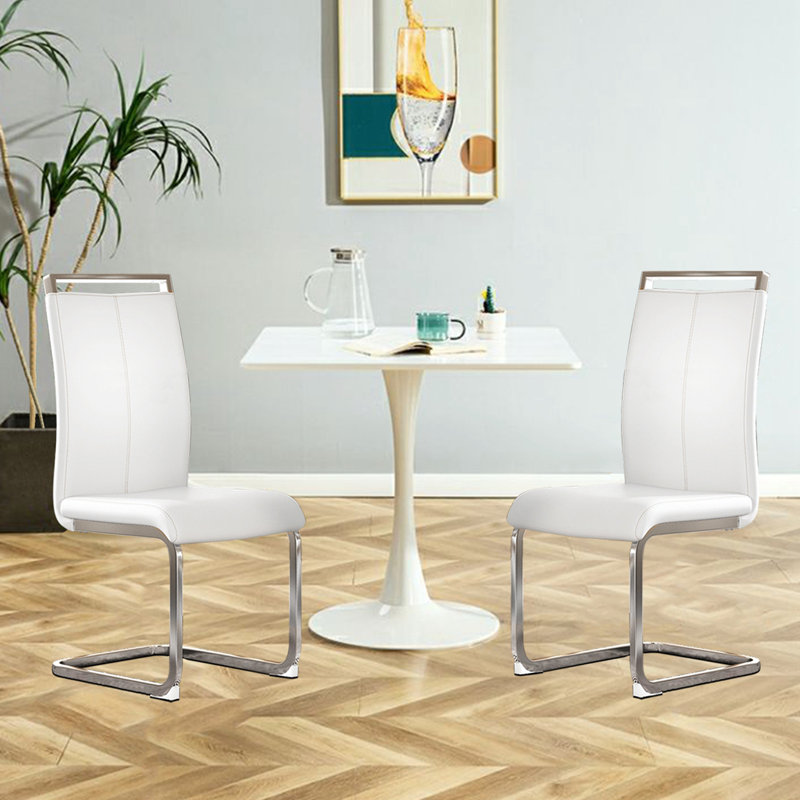 Chaise de salle à manger moderne Devlyn, Blanc, Argent, 4