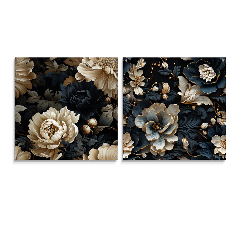 Ilyana - Ensemble de 2 art mural en verre acrylique, H 16 po x l 33 po