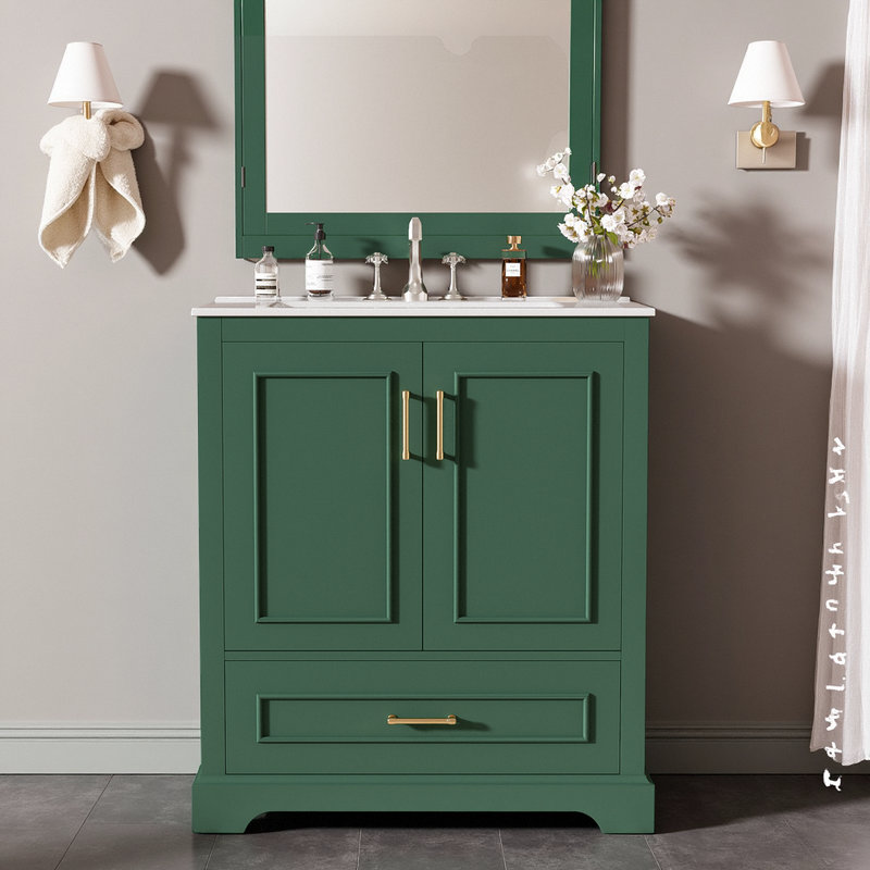 Meuble-lavabo moderne 30 po avec lavabo en céramique, Vert