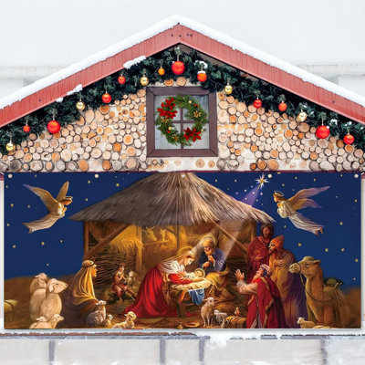 Christmas Garage Door Banner, 6x13 Ft, Vivid Holiday Mural, Outdoor Indoor Xmas Eve Party Decoration