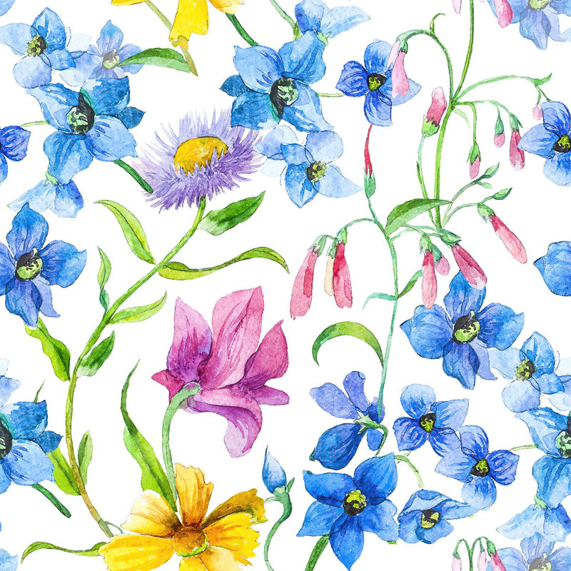 Panneau de papier peint fleurs bleues L 10,4 po x l 25 po