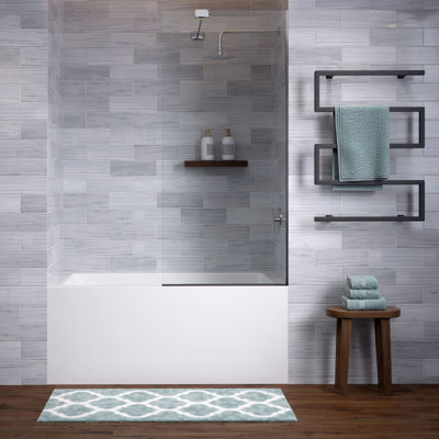 Baignoire à tablier Voltaire 54 x 30 avec jupe et vidange à droite, blanc lustré, trop-plein intégré et bonde incluse.