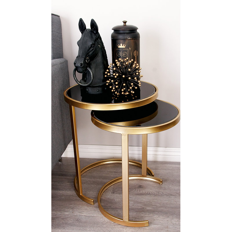 Oakengates Glass Sled Nesting Tables, Black / Gold