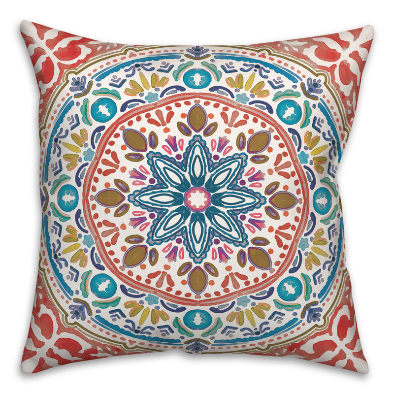 Outdoor Reversible Throw Pillow, Red, Floral 6
