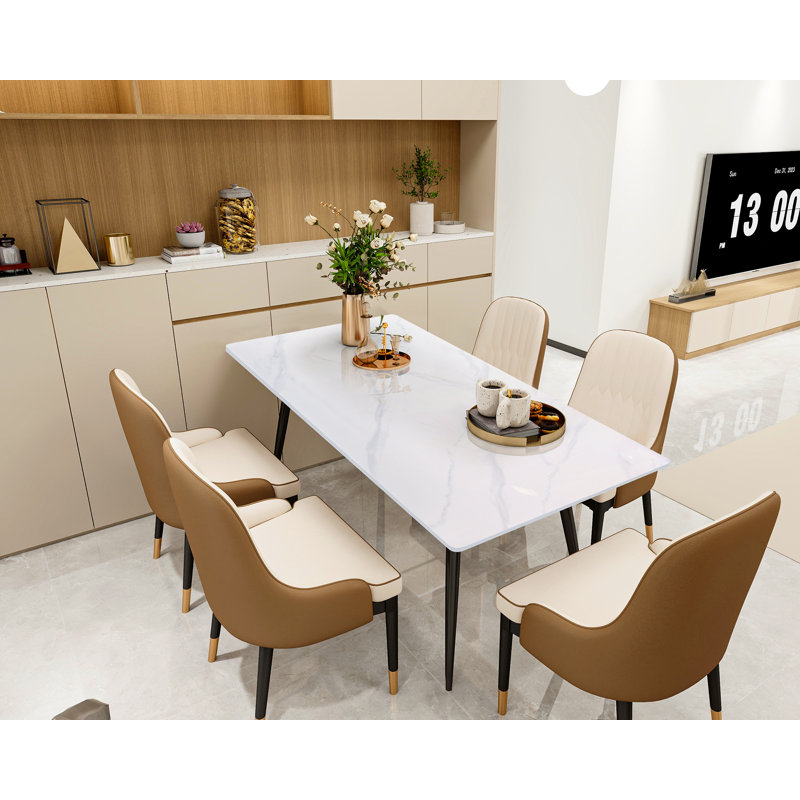 Joseff 63" Modern Dining Table Marble Kitchen Table for 6, White, Marble White