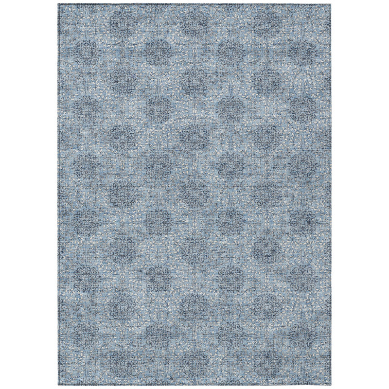 Tapis bleu intérieur / extérieur lavable à la machine Xhevrie, Rectangle 10' x 14'