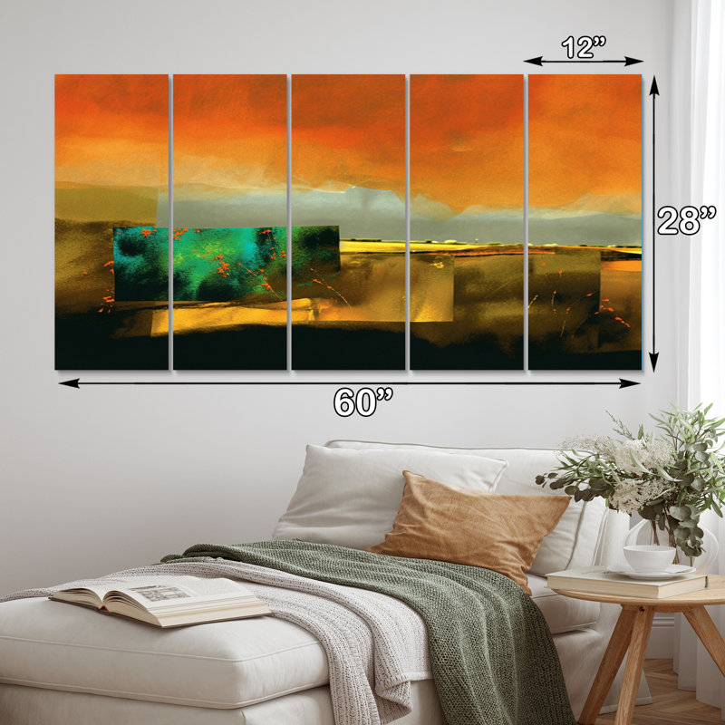 Bliss paysages de la nostalgie oubliée I - art mural abstrait sur toile - 5 panneaux égaux