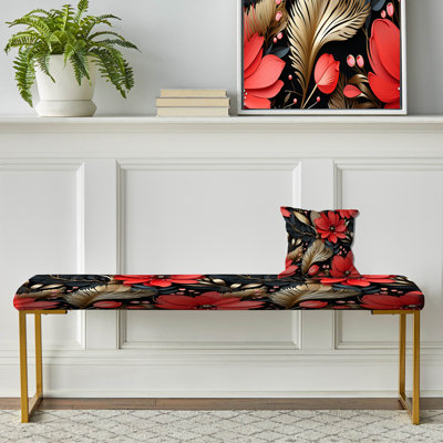 Vui - Floral Upholstered Gold Bench