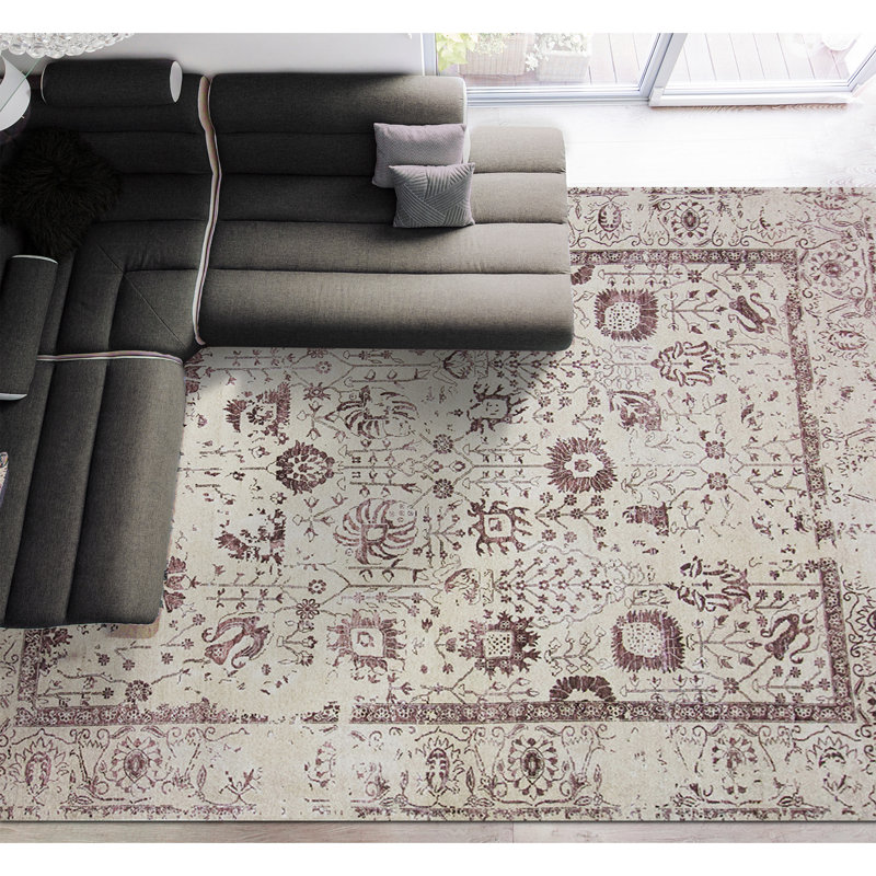 Oriental Area Rug in Natural/Wine, Rectangle 10' x 14'
