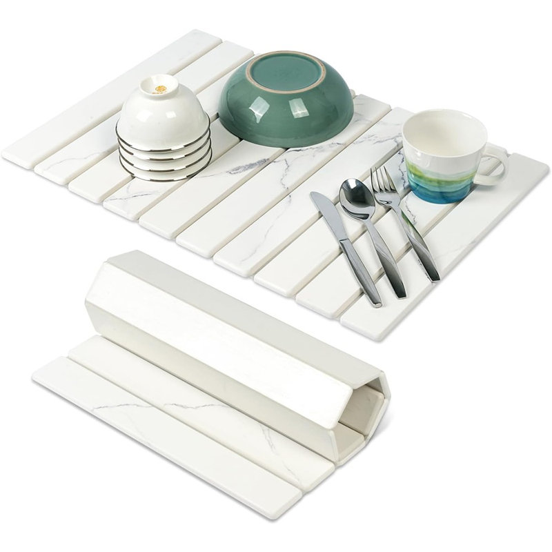 Tapis de séchage pour pierre - gris - grand, à séchage rapide, absorbant rapidement, antidérapant, terre de diatomées pliable, utilisation sur comptoir pour les plats et les tasses