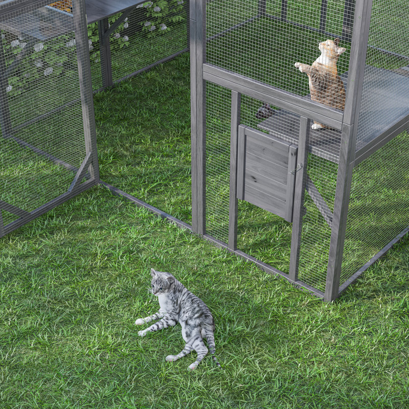 Large Outdoor Catio Enclosure - Wooden Cat Playpen With Weatherproof Roof & Multiple Platforms