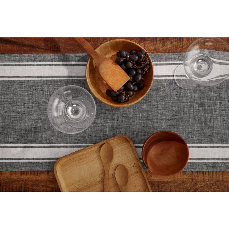 Black and White Farmhouse Stripe Linen Table Runner 14 x 36 Inch