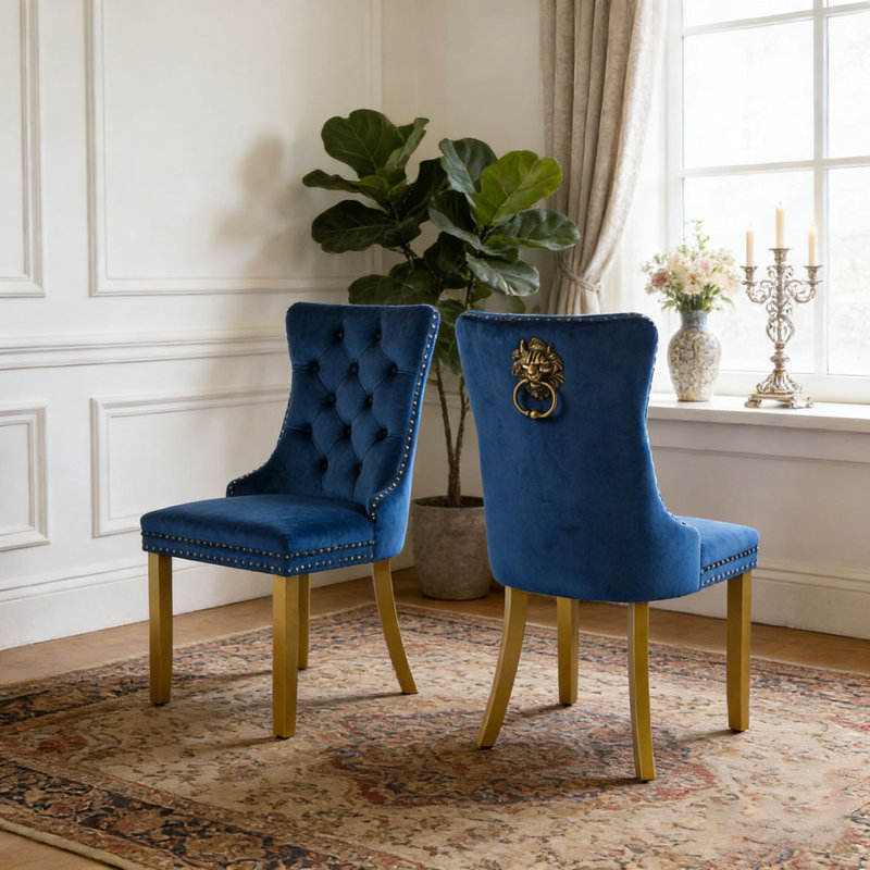 Chaises modernes avec anneau de traction tête de lion, Bleu