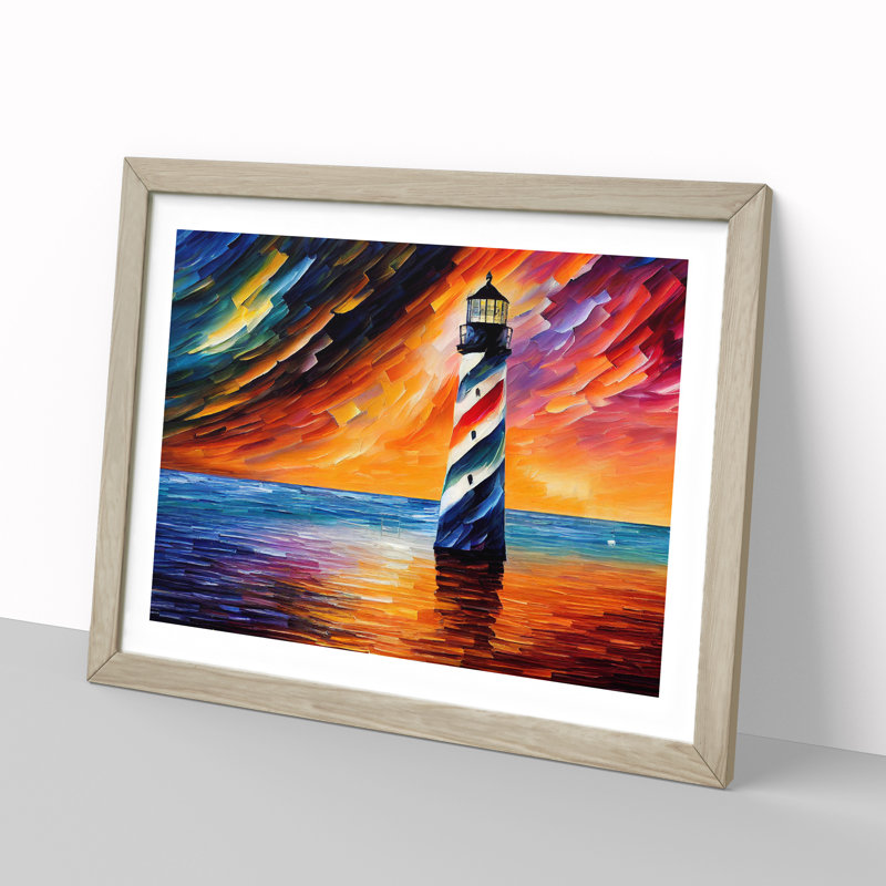 Colourful Lighthouse Vol.1 - Single Picture Frame Painting, 25cm H x 34cm W x 2cm D, Oak Framed