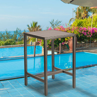 Outdoor Bar Table Patio Bar Height Bistro Table 39" Tall Outdoor High Top Square Pub Patio Table Wicker Rattan Metal Dinning Bar Table With Adjustable by Ebern Designs