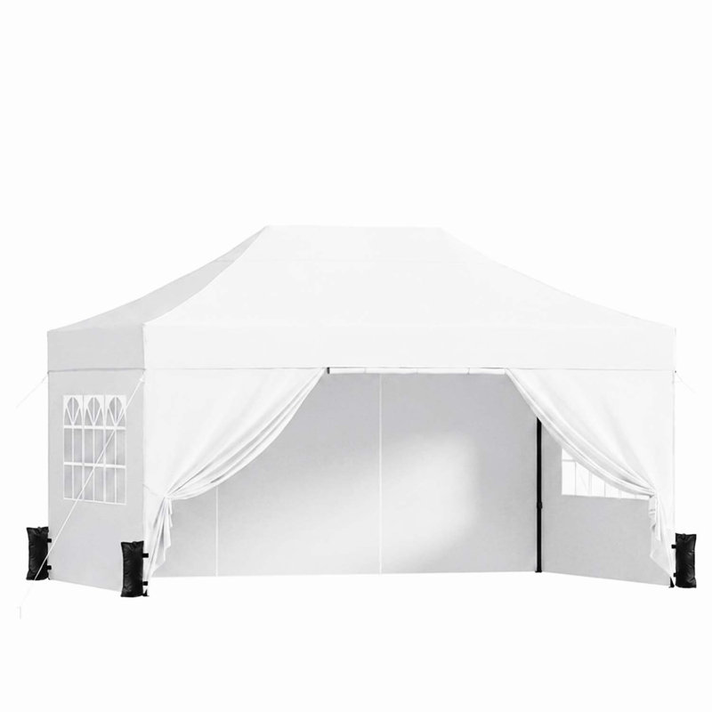 Auvent escamotable robuste 15 pi x 10 pi avec 4 parois latérales et sac à roulettes, White