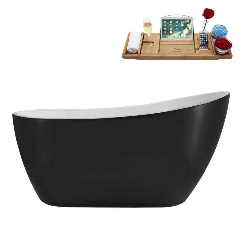 Baignoire autoportante et plateau 55 "avec drain interne Streamline, Blanc lustré