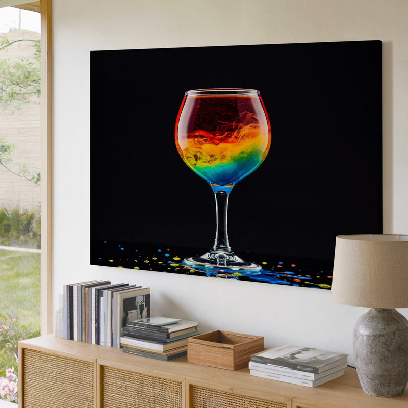 Toile, verre à vin méticuleusement confectionné avec sa silhouette élégamment fuselée et son art mural à surface cristalline parfaitement lisse