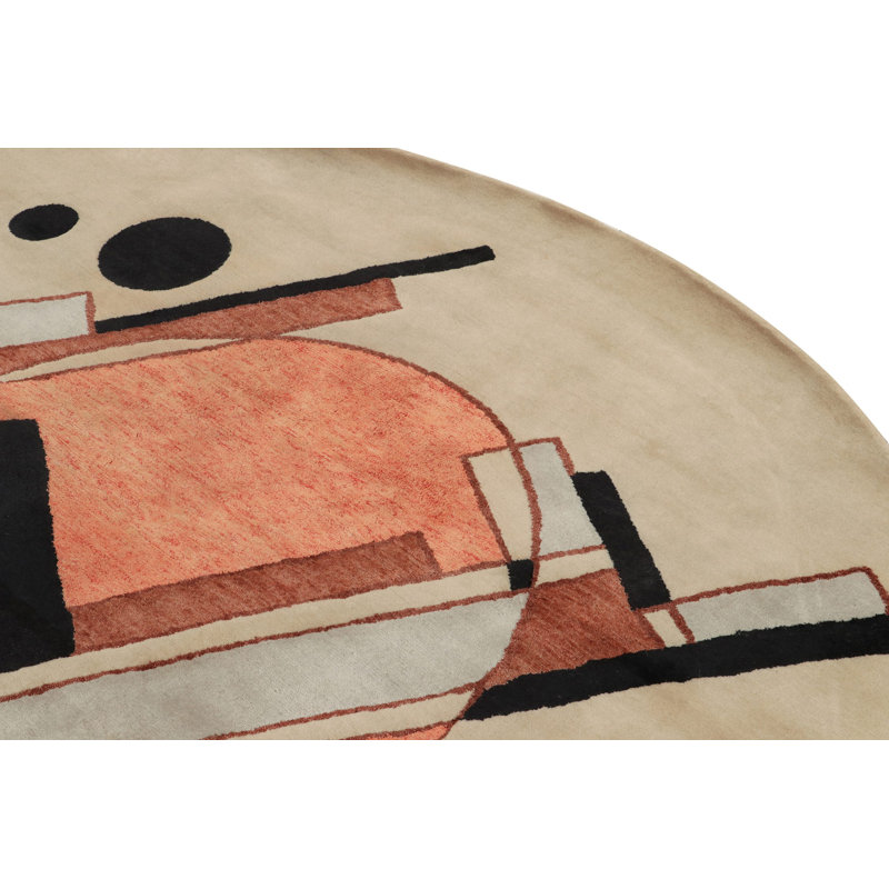 Deco Hand Knotted Wool Geometric Area Rug, Round 8'1"