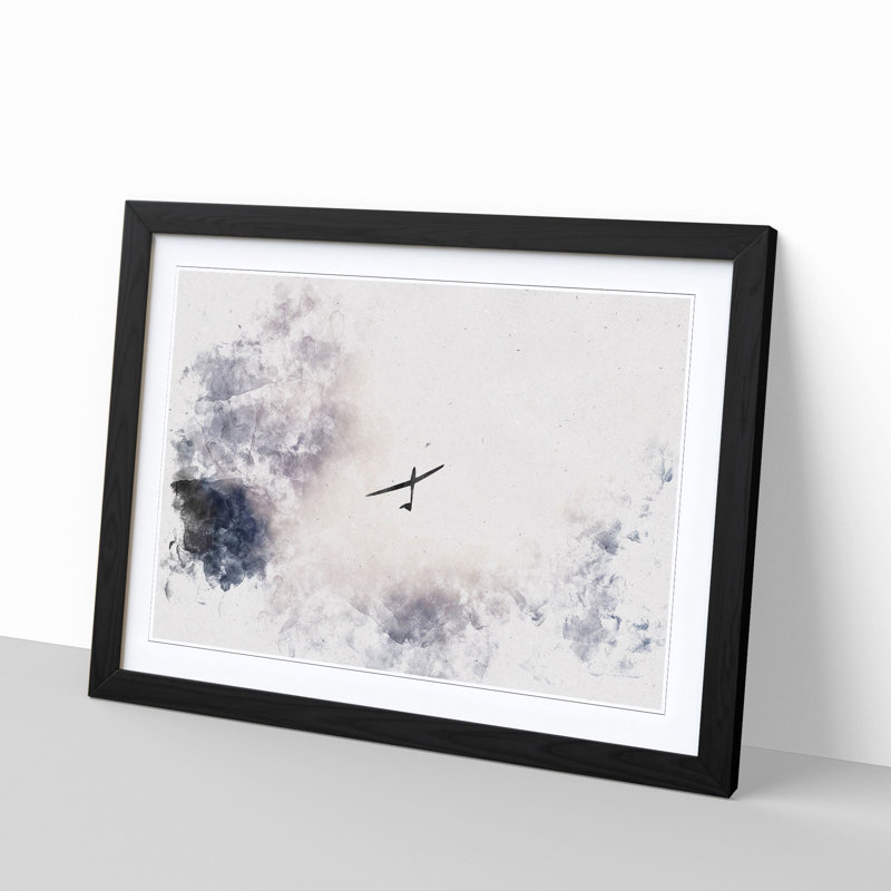 Air Glider In The Clouds Watercolour - Single Picture Frame Print on MDF, Black Framed, 45cm H x 63cm W x 2cm D