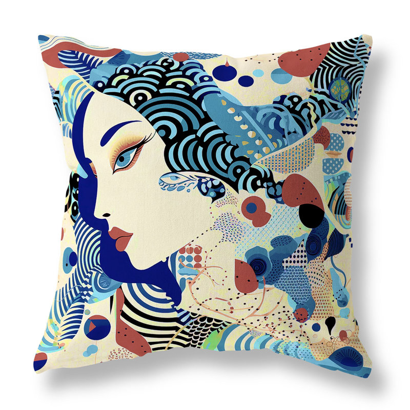 Geometric Square Cushion, 51cm H x 51cm W, Blue/Cream Geometric