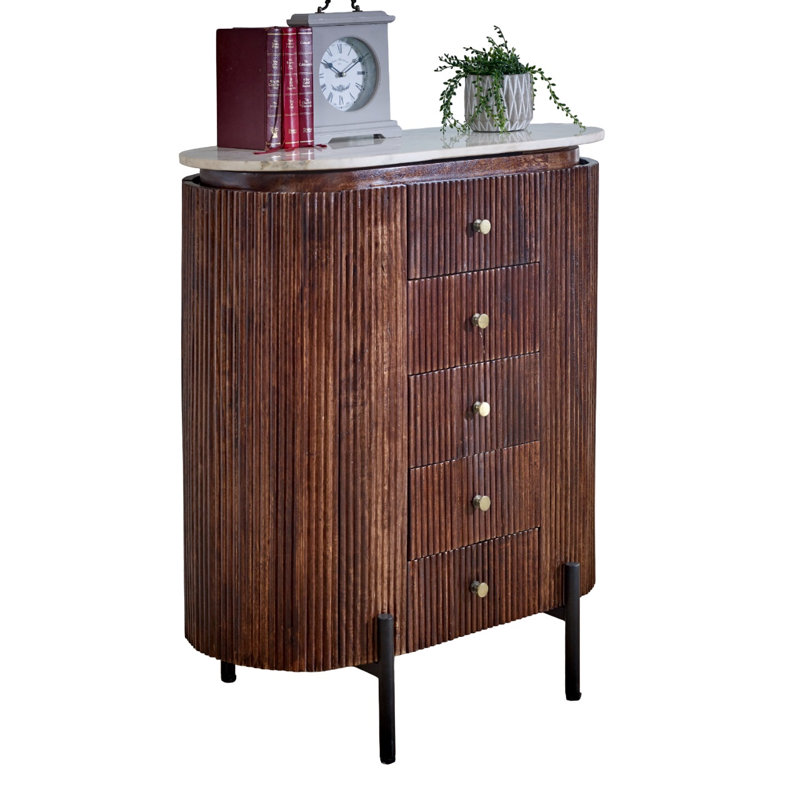 Ayonah Solid Wood 80 cm W Chest of 5 Drawers